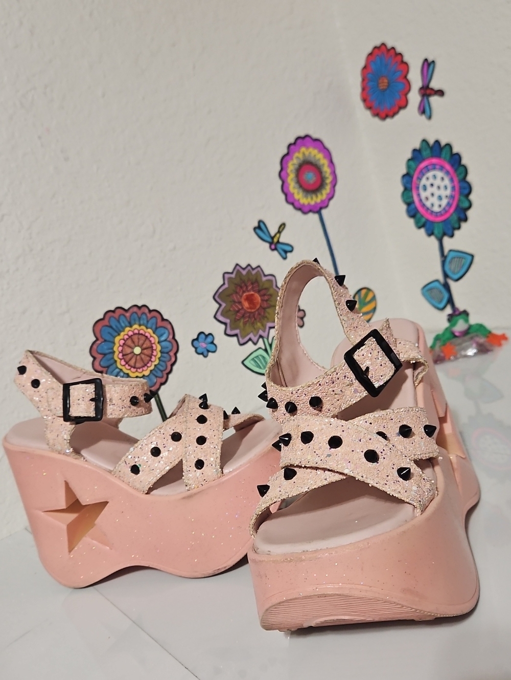 DEMONIA Star Cutout Platform Sandals with Spike Details